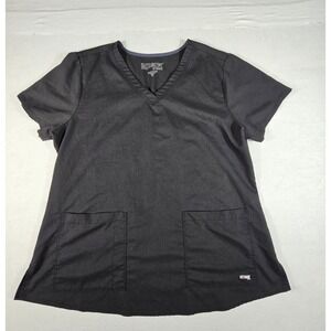 Greys Anatomy by Barco Black V-Neck Scrub Top Womens XL 71166 Pockets